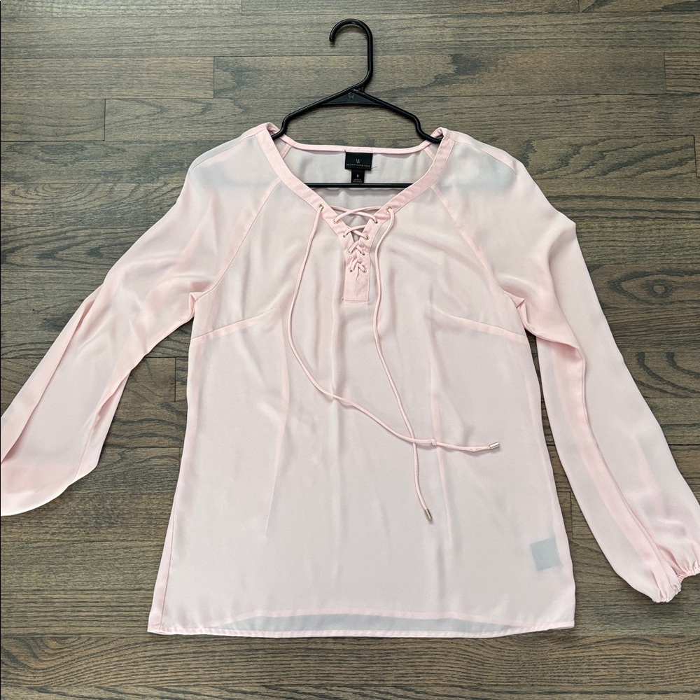 Worthington Light Pink Lace-Up Blouse